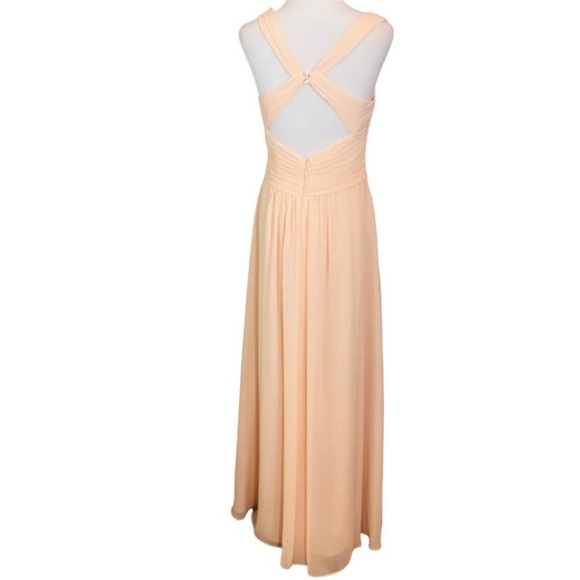 Peach Floor Length Chiffon Gown Classic Elegant Prom Dress Military Ball Dress - Picture 7 of 14